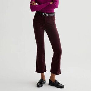 NWT AG Farrah Boot Crop Velvet Mid Rise Pants Pinot Noir Burgundy Size 26